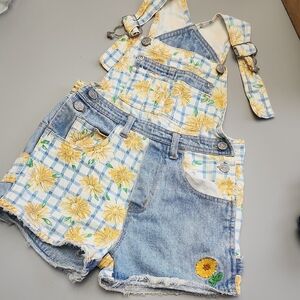 Early 90s Vintage Floral Denim Kids Overalls